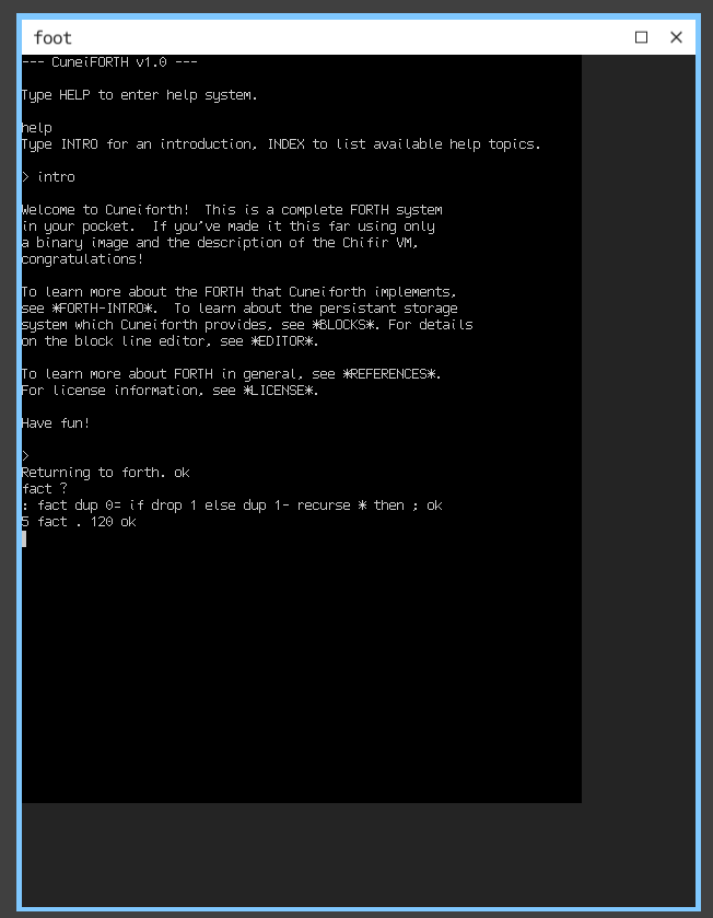Cuneiforth running in the terminal emulator