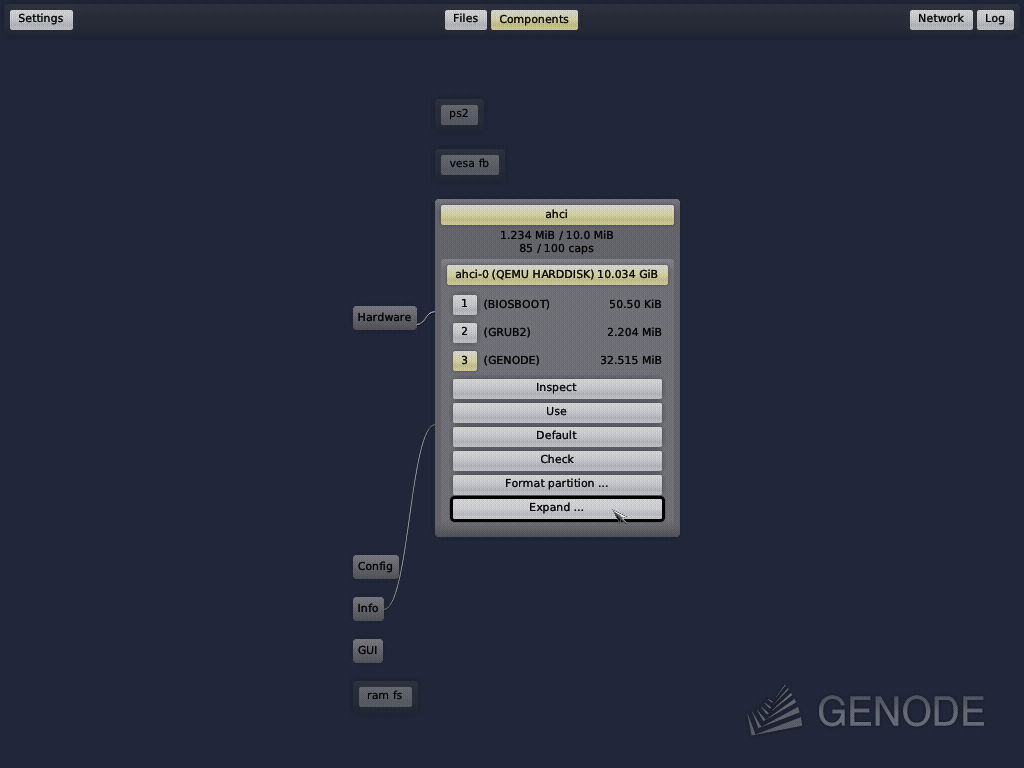Sculpt OS right after booting in QEMU with ahci component selected.