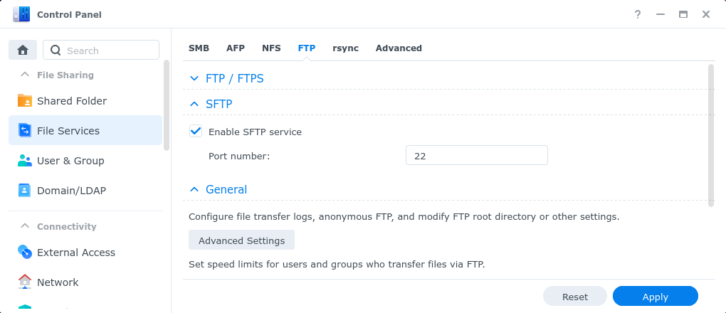 Screenshot of Synology Control Panel