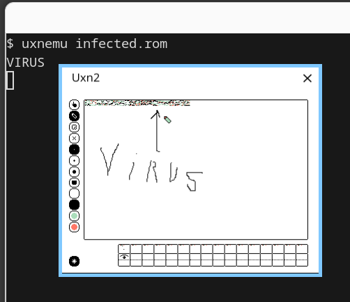 Screenshot of infected flick.rom with a graphical glitch